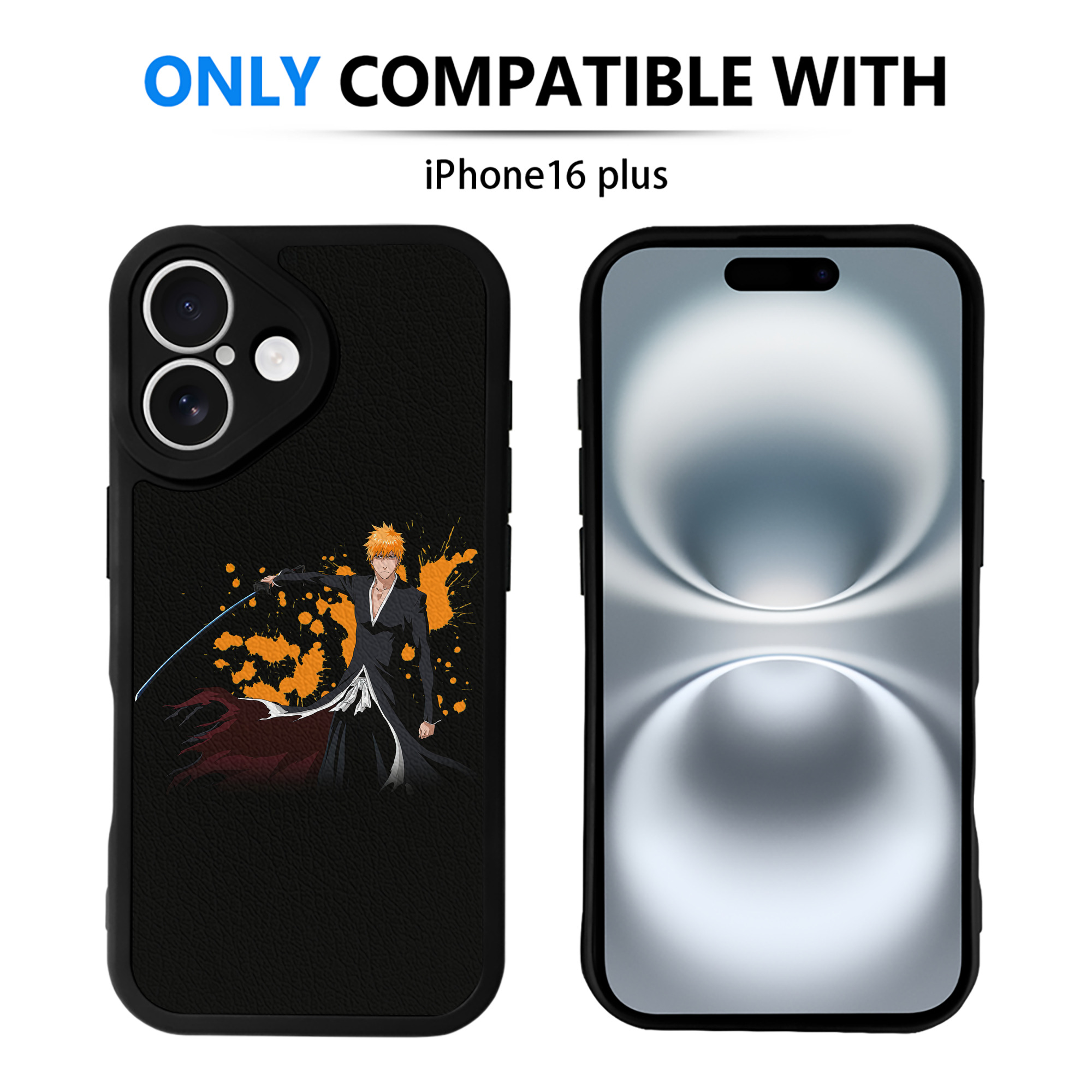 （画像用） ブリーチ 黒崎一護（くろさき いちご）BLEACH Kurosaki Ichigo 【iPhone 16シリーズ対応】シリコンスマホケース（レザー調） 材質：シリコン